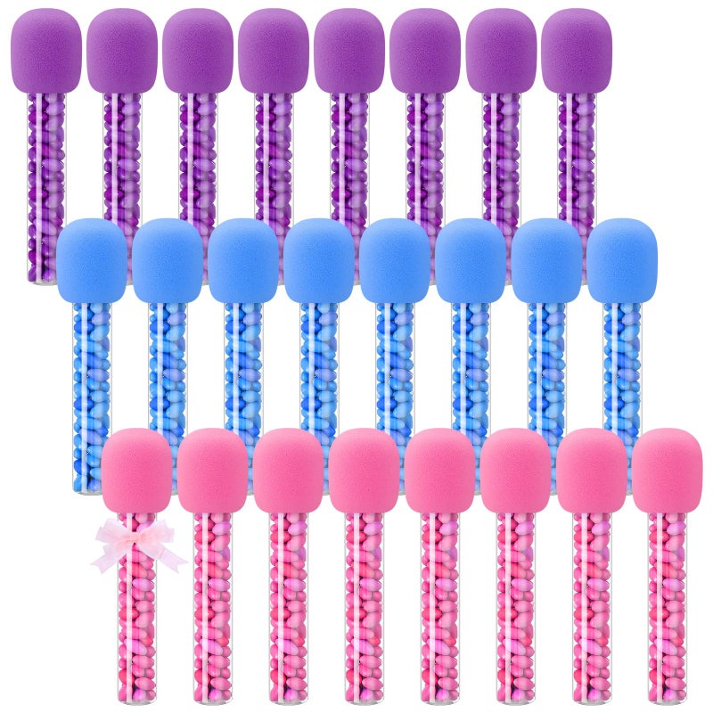 Newtay Microphone Candy Tubes Kpop Themed Decor Karaoke Theme Birthday Party 10'' Fake Prop Microphone Plastic Toy for Disco Singer Stage Costume Prop  Candy Not Included(Purple  Pink  Blue 12 Pcs) - Image 1